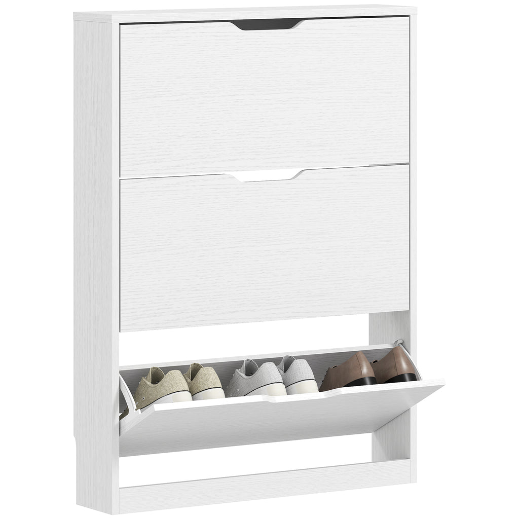 Schuhschrank mit 3 Klappschubladen, f¨¹r bis zu 12 Paar Schuhe, Spanplatte, 80 x 17 x 108 cm, Wei?