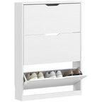 Schuhschrank mit 3 Klappschubladen, f¨¹r bis zu 12 Paar Schuhe, Spanplatte, 80 x 17 x 108 cm, Wei?