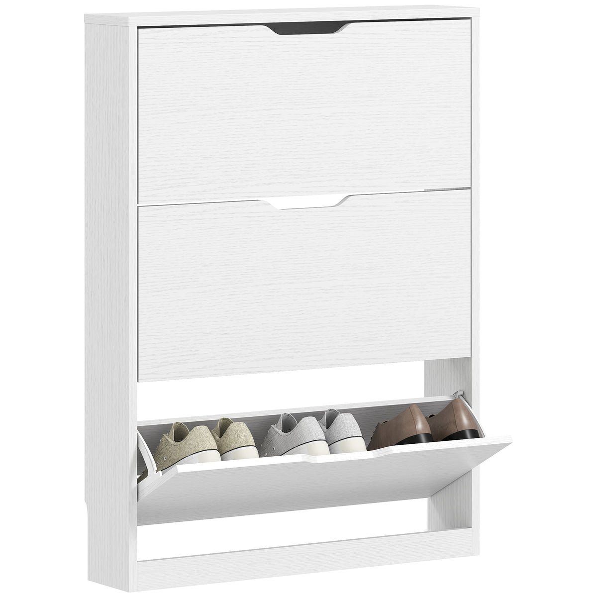 Schuhschrank mit 3 Klappschubladen, f¨¹r bis zu 12 Paar Schuhe, Spanplatte, 80 x 17 x 108 cm, Wei?