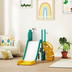 5-in-1 Kinderrutschenset, Teleskop, Basketballkorb, Kunststoff, Gelb+Gr¨¹n