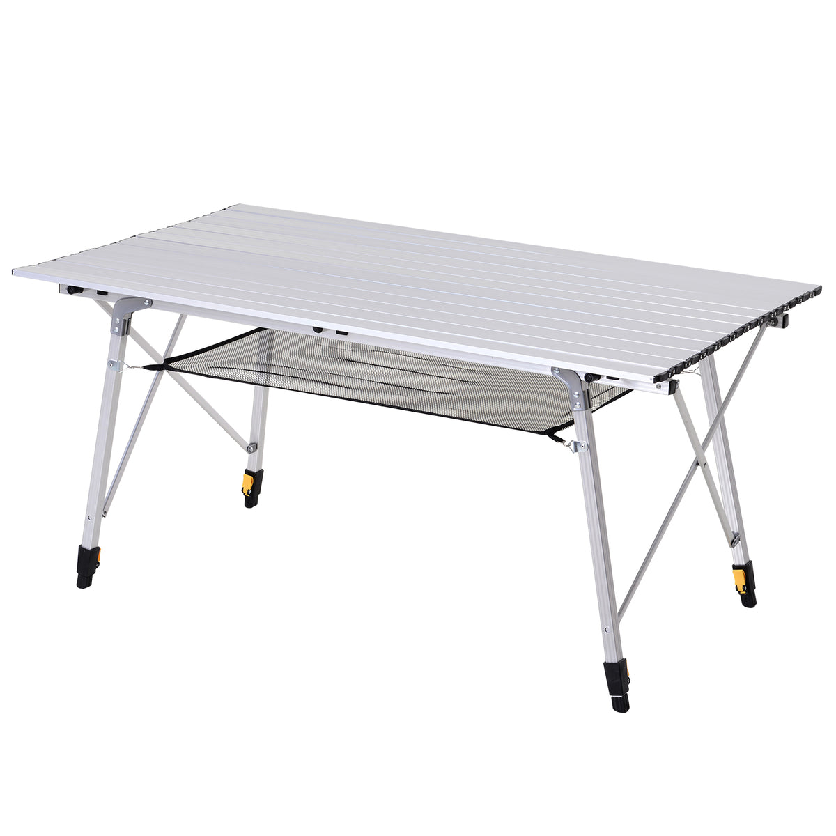  4FT Folding Aluminium Picnic Table Portable Camping BBQ Table Roll Up Top Mesh Layer Rack with Carrying Bag