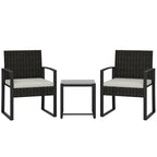 Rattan Bistroset, 3 teiliges Gartenmöbel-Set mit 2 Gartenstühlen, Couchtisch, abnehmbar Kissen Cremeweiß
