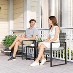 Rattan Bistroset, 3 teiliges Gartenmöbel-Set mit 2 Gartenstühlen, Couchtisch, abnehmbar Kissen Hellgrau