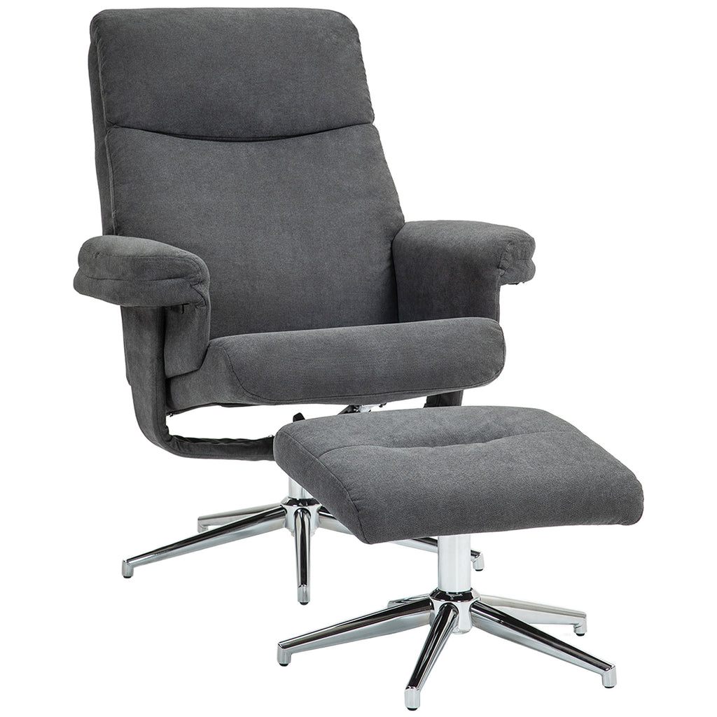 Relaxsessel mit Hocker, verstellbare Rückenlehne, Samtoptik, bis 150 kg, Anthrazit