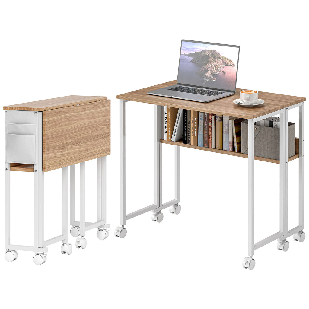 80 cm Drop Leaf Writing Work Desk - Natural Wood Finish