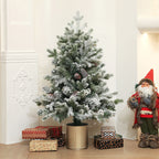 Weihnachtsbaum mit Tannenzapfen, schneebedeckt, flammenhemmend, stabil, Ø60 x 100H cm, Grün/Gold