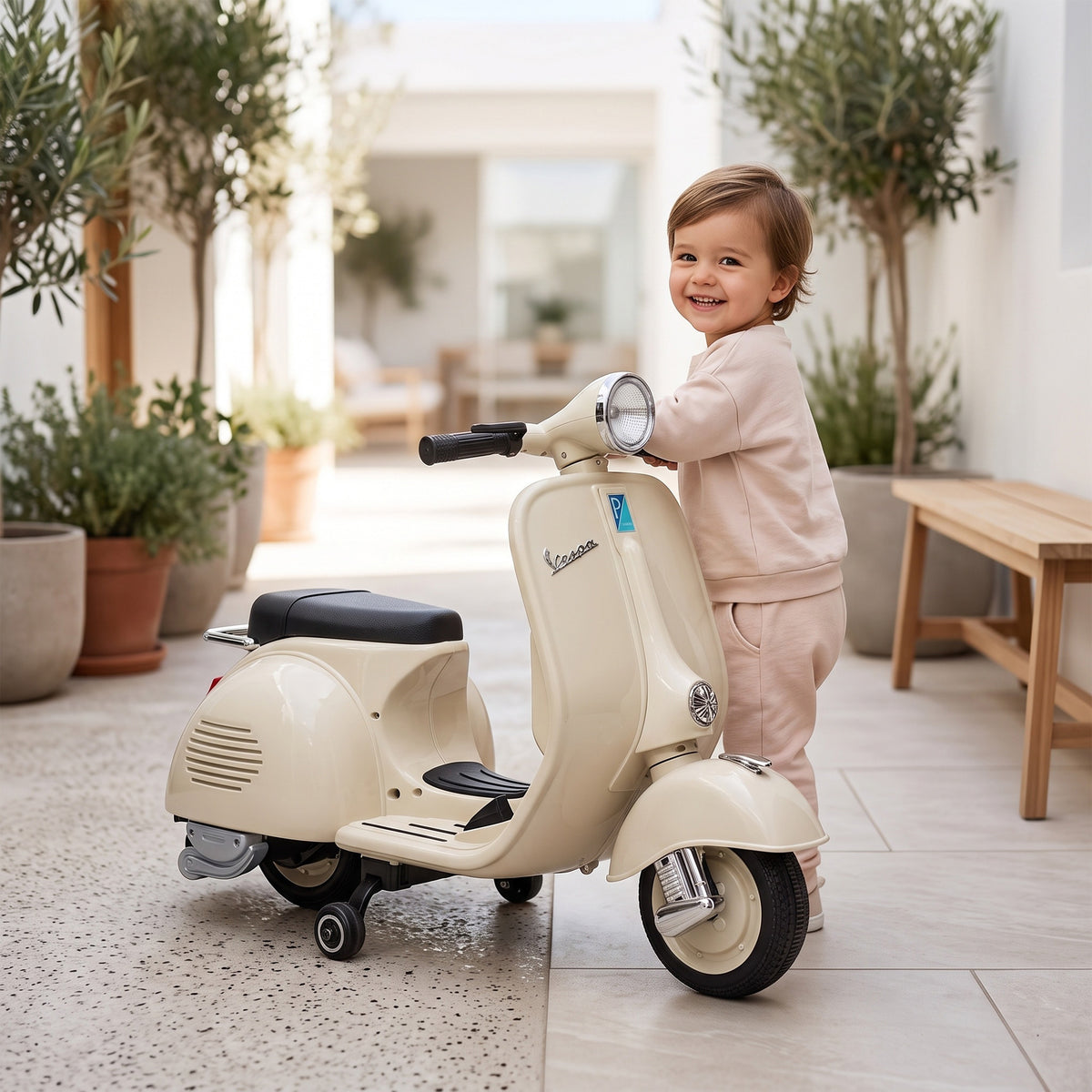 Elektro Motorrad Kinder VESPA 6V Elektromotorrad Lithium-Akku Weiß