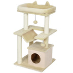 Cat Tree, 90cm Cat Tower with Sisal Scratching Posts, Cat Condo, Hammock, Top Perch and 2 Hanging Toys for Cats, Beige