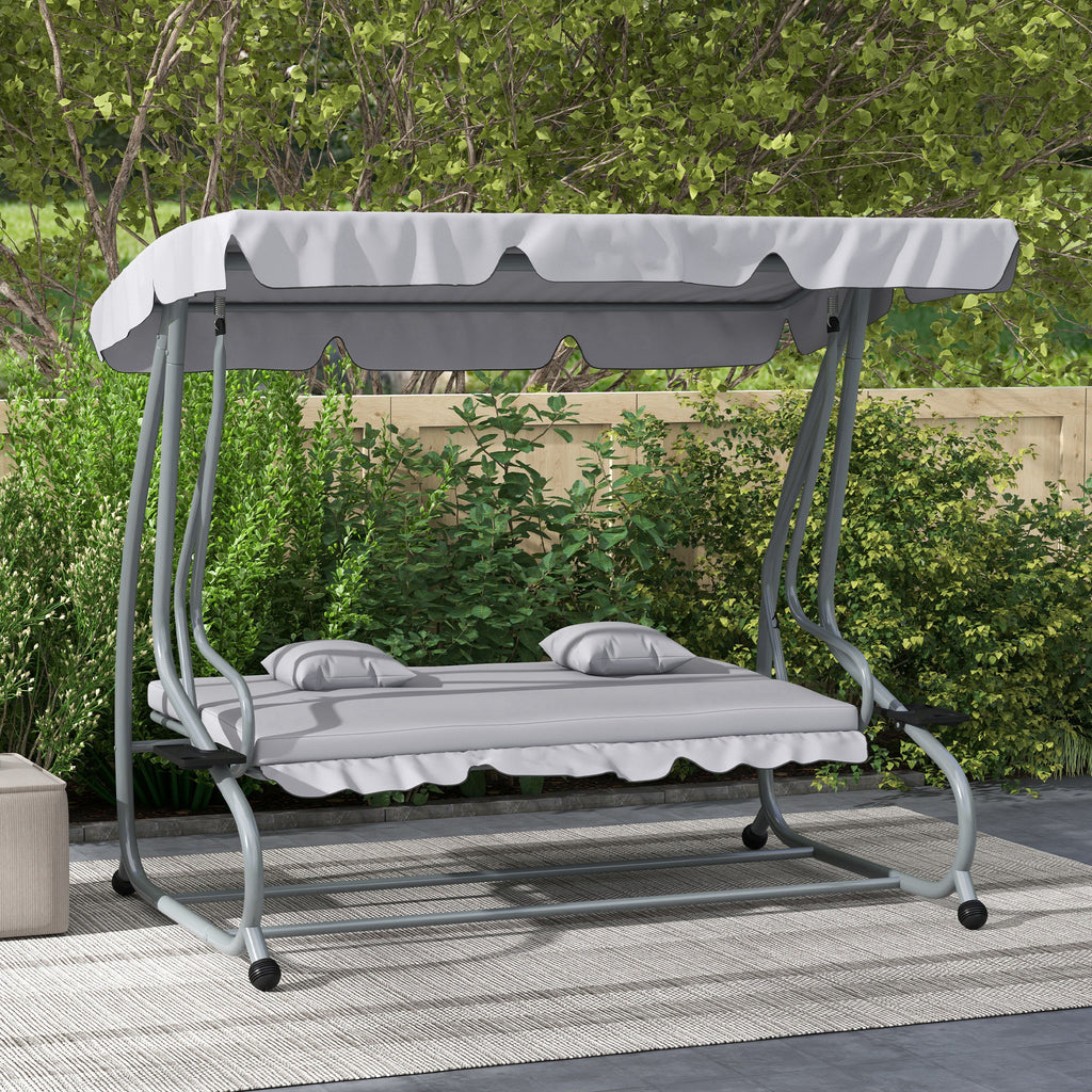 Three-Person garden Swing Chair, with Adjustable Canopy - Light Grey