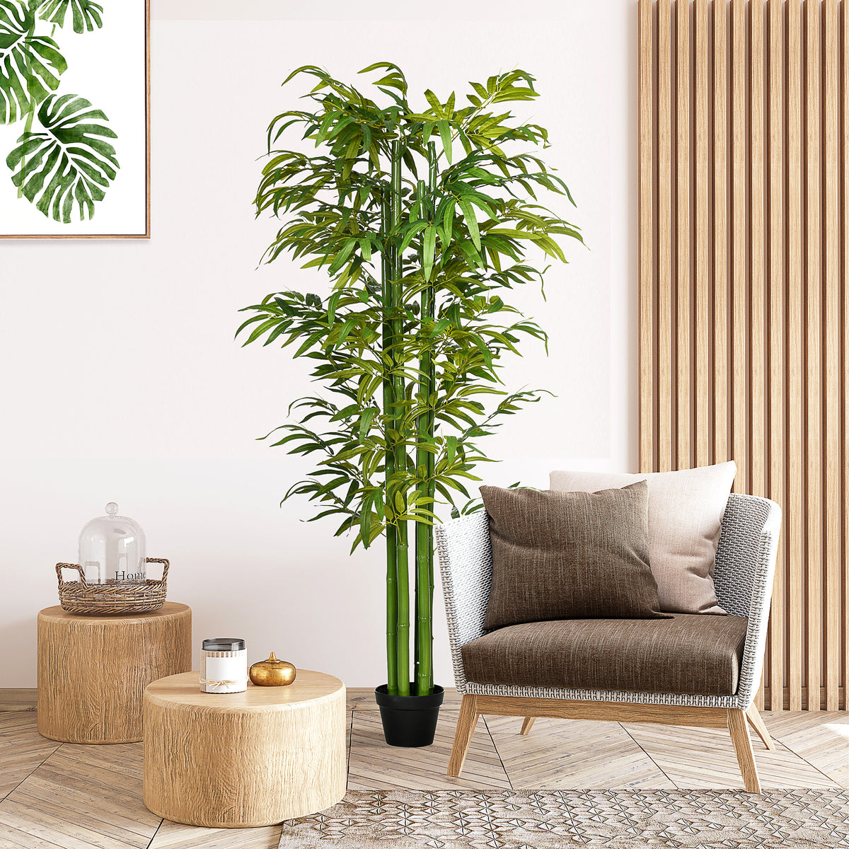 Kunstbambus, realistisches Aussehen, mit Blumentopf, für Indoor, 180 cm, Grün/Schwarz