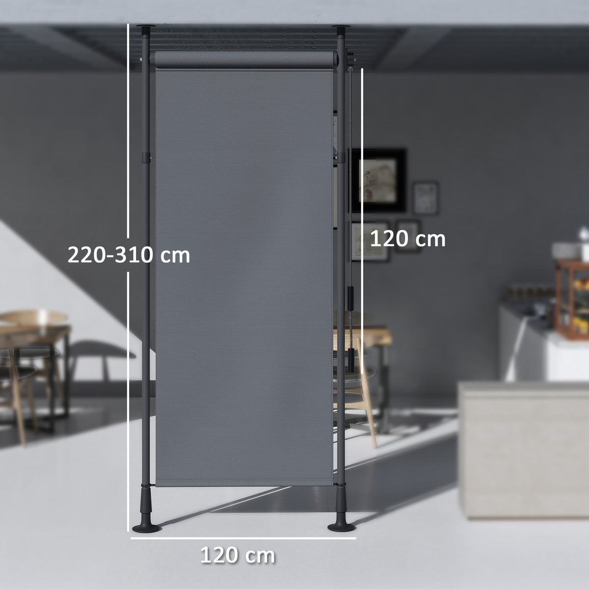 Freistehende Markise, verstellbare L?nge, Montage ohne Bohren, Aluminiumrahmen, 1,2 x 2,2-3,1 m, Dunkelgrau