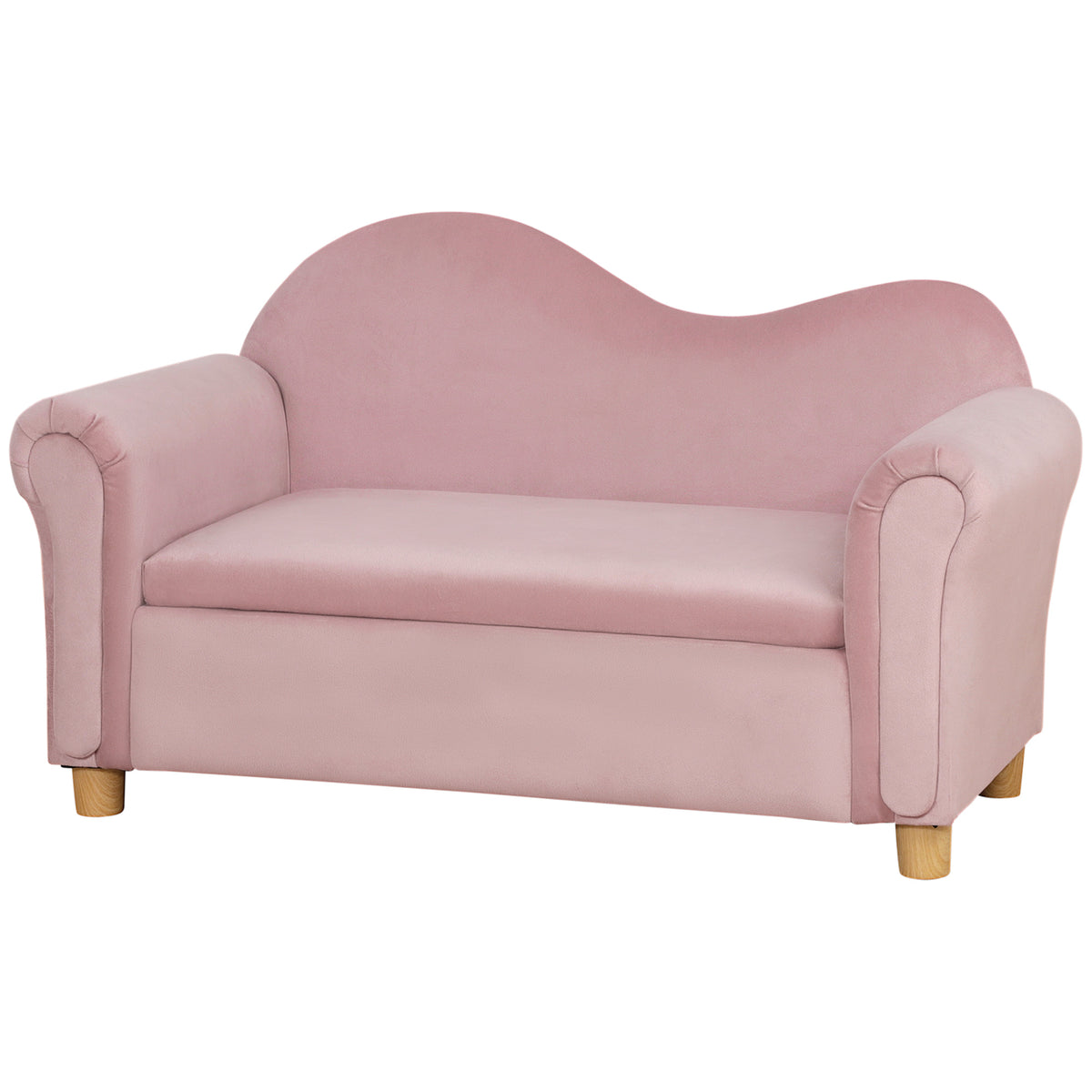 Kindersofa, Zweisitzer f¨¹r Kinder 3-5 Jahre, Stauraum, Naturholzrahmen, 84 x 41,5 x 48,5cm, rosa