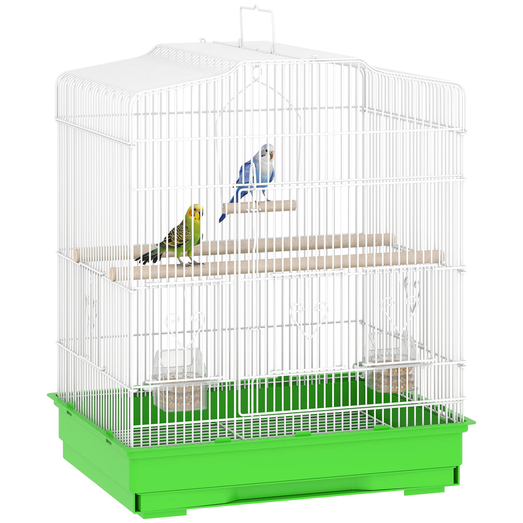 Vogelkäfig im Vintage-Design für kleine Vogelarten inkl. Zubehör 46,5 x 36 x 59 cm Stahl, Holz, Weiß+Grün