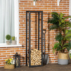 Kaminholzregal Metall 40 x 25 x 150 cm Brennholzregal Stapelhilfe Stahlrahmen bis 100kg Kaminholzunterstand Outdoor Holzregal Feuerholzregal für Garten Terrasse Außen Schwarz