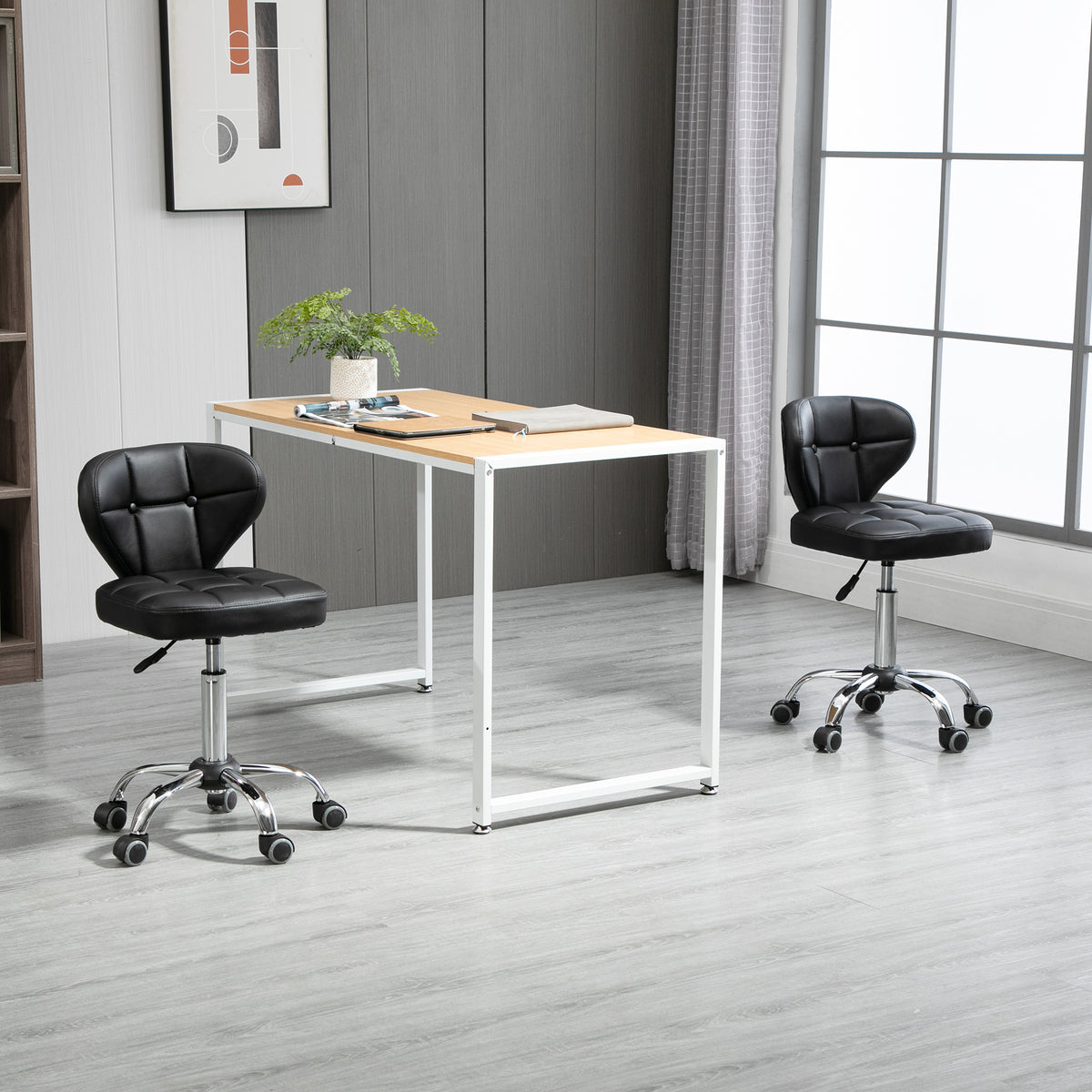 2er-Set Arbeitshocker mit Rückenlehne Rollhocker aus Kunstleder Drehhocker mit Lehne Kosmetikhocker Rollhocker Bürohocker 72-87 cm höhenverstellbar Büro Dunkelgrau 45 x 47 x 72-87 cm