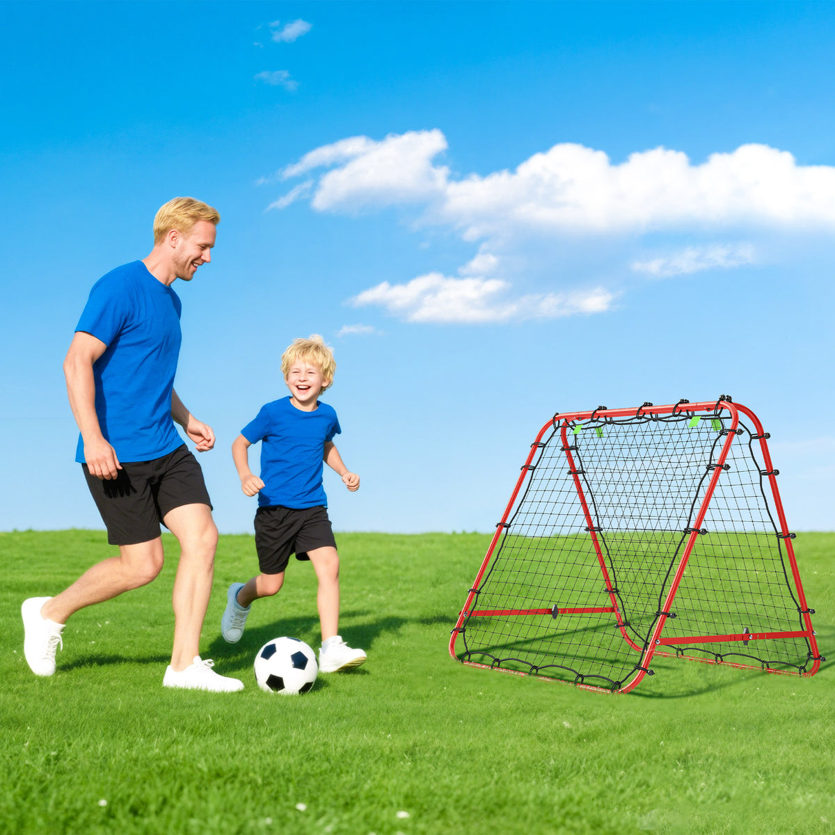 Double Sided Football Rebounder Net, Football Rebound Goal with Five Adjustable Angles, Red