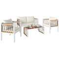 Gartenmöbel Set 4-teilig Polyrattan Lounge-Set mit Zweisitzer 2 Sessel Glastisch abnehmbar Kissen rutschfesten Matte