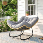 Rattan Schaukelstuhl Gartenliege mit dicke Kissen, Gartenschaukel bis 120 kg Indoor Outdoor 87 x 110 x 70 cm Grau