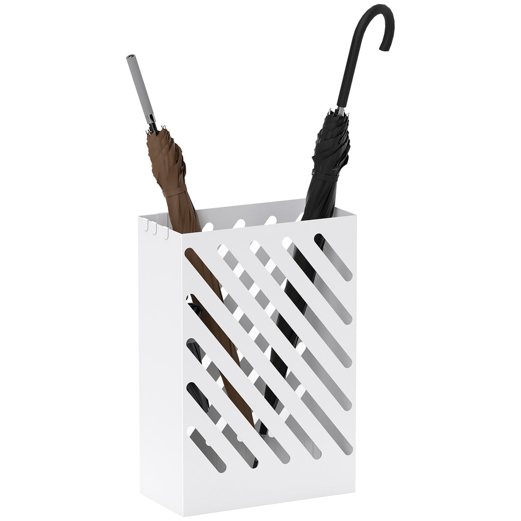 Regenschirmständer mit Tropfschale, 4 Haken, Stahl, 28L x 14B x 41H cm, Weiß