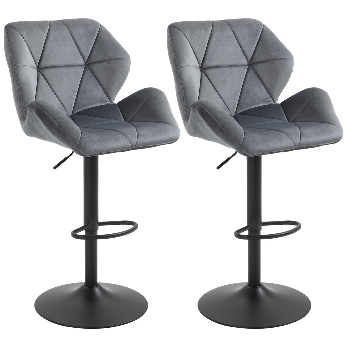 Barhocker 2er Set, Gepolstert Barstuhl mit Metallgestell, Lehne, Samtoptik, Höhenverstellbar 360° Drehbar