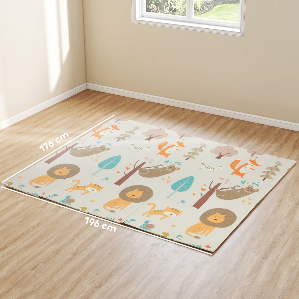 Baby Play Mat, Double Sideded Foldable Kids Crawling Mat, Reversible & Waterproof, Animal