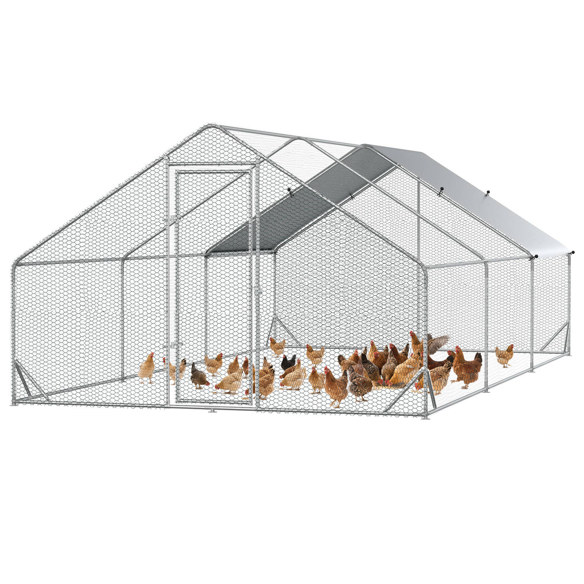 Galvanised Walk In Chicken Run w/ Cover 6 x 3 x 2m Silver
