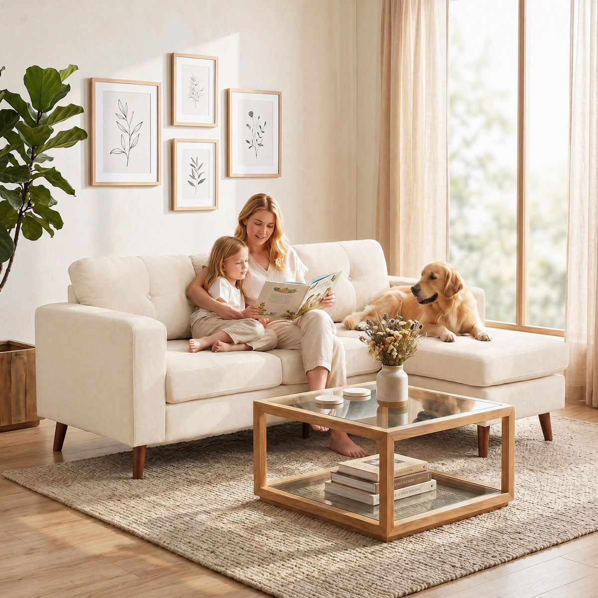 Ecksofa 192 cm L-Form 3-Sitzer Sofa mit umkehrbarer Chaiselongue, Cord-Optik, für kleinen Raum, Cremeweiß