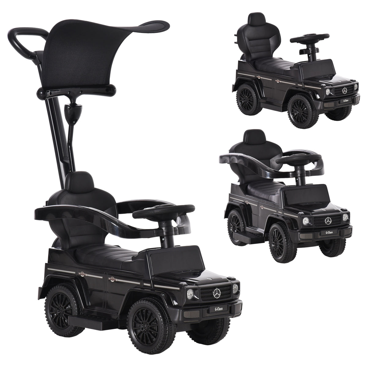 3 in 1 Kids Children Ride on Push Car Toddler Sliding Car G350 Licensed Walker Foot to Floor Slider Push-Along with Horn Steering Wheel NO POWER Manual, Black