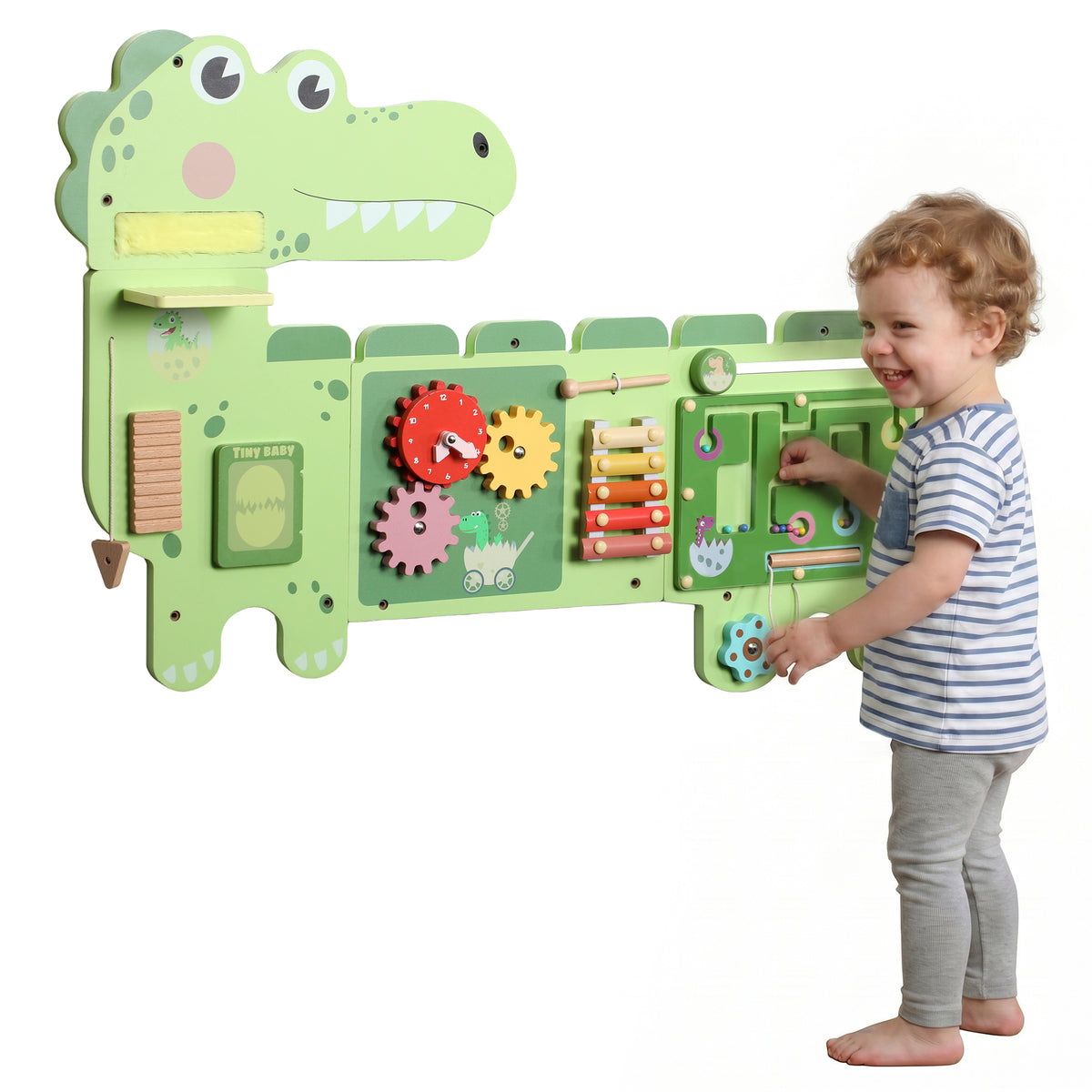 Busy Board Panels, Wall Mounted Montessori Inspired Busy Board, Toddler Learning Centre Dinosaur Theme, Green