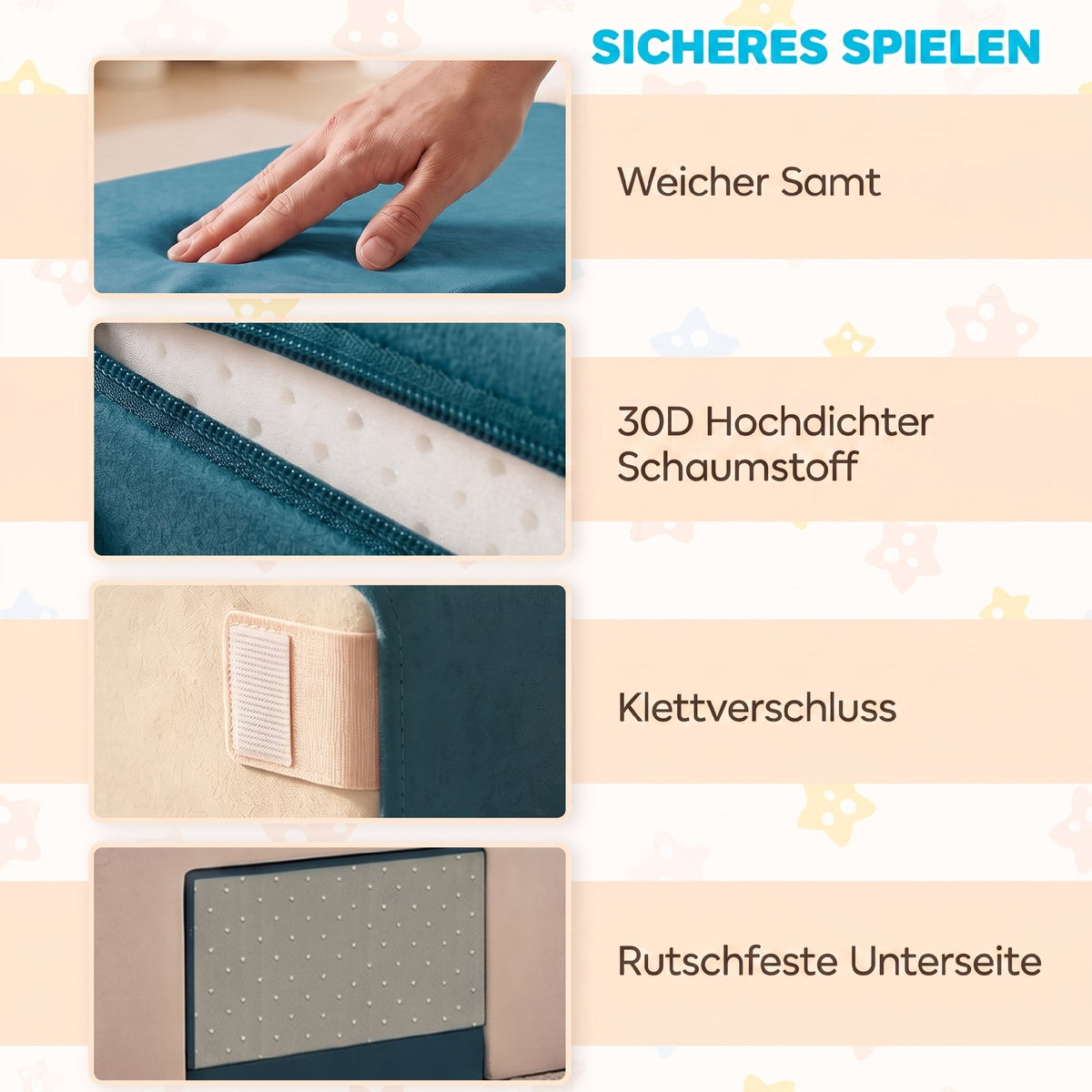 Spielsofa Samt 2-Teiliges Kindersofa aus Schaumstoff Waschbar Modulares Kindercouch für Kinder 0,5 bis 3 Jahre