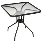 Square Garden Dining Table with Tempered Glass Top & Umbrella Hole, 76 x 76 cm