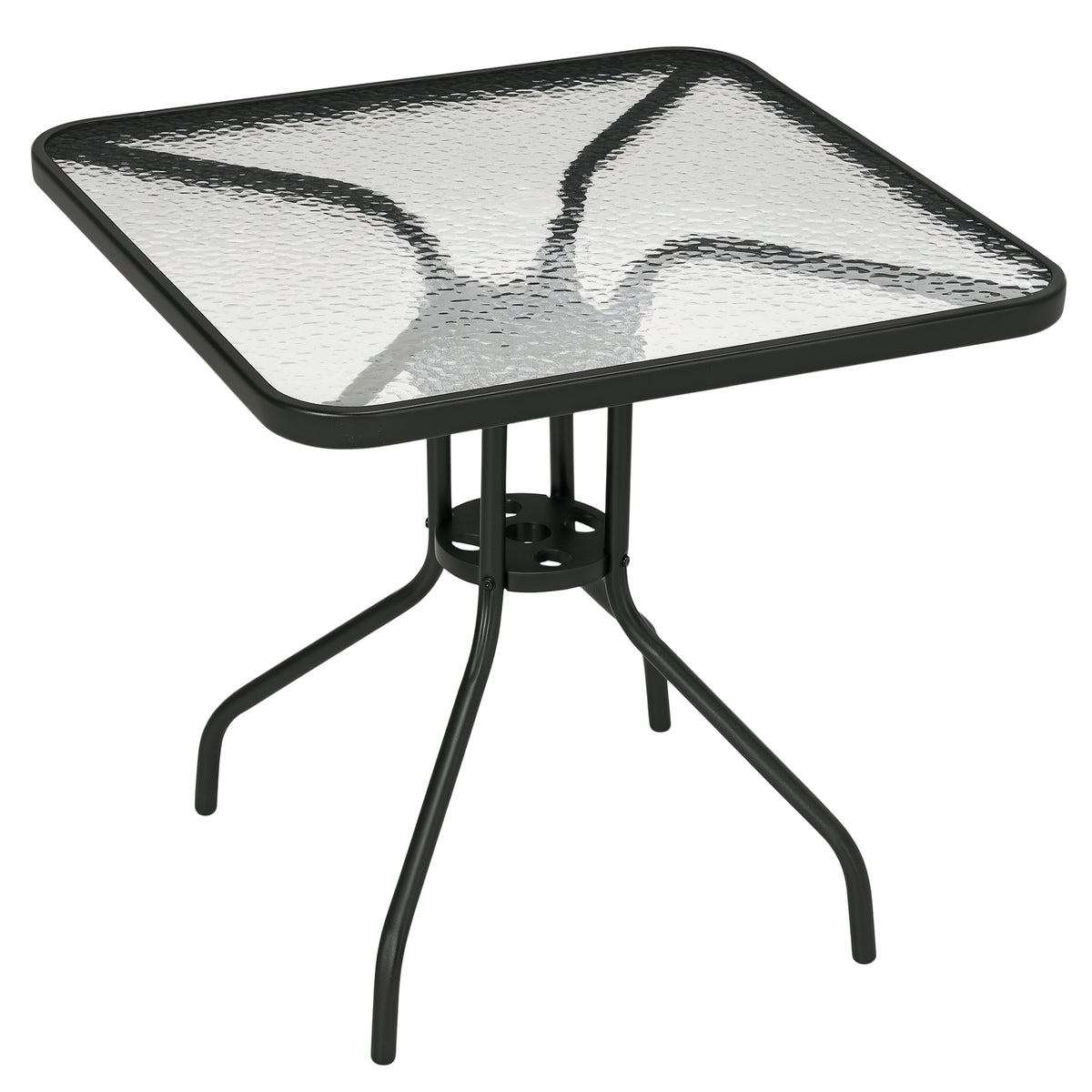 Square Garden Dining Table with Tempered Glass Top & Umbrella Hole, 76 x 76 cm