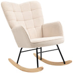 Schaukelstuhl im Retro-Design, Massivholz, Sessel, Relaxsessel, 98 cm x 71 cm x 101 cm, Beige