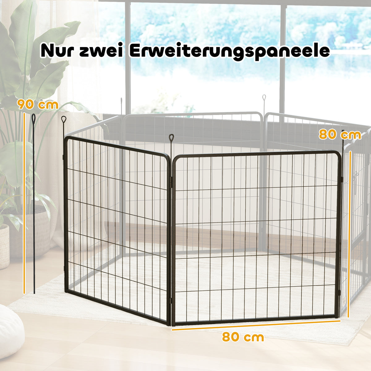 2 Piece Dog Pen Expansion Pack for 80cm High Pet Playpen with 3 Stakes, for Small and Medium Dogs
