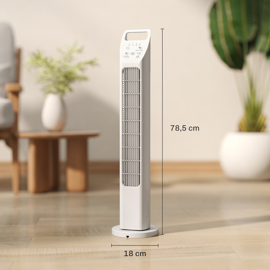Turmventilator mit Fernbedienung, 7,5-Stunden-Timer, leiser Ventilator für Schlafzimmer, Weiß