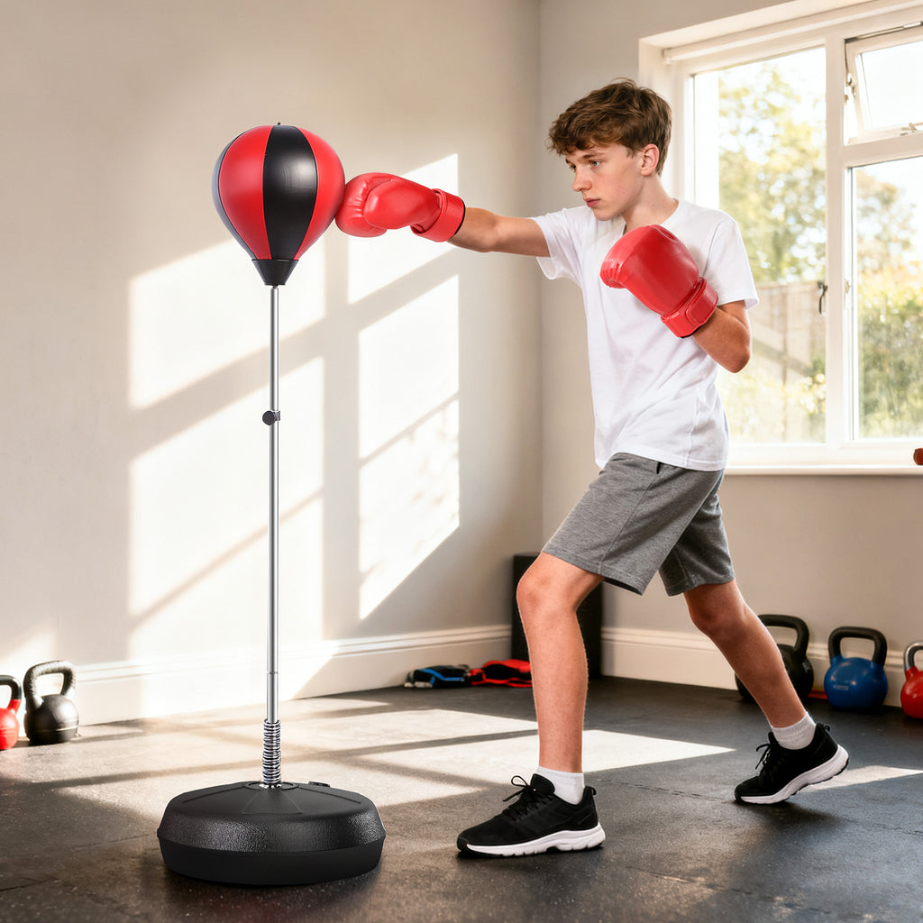 Punchingball Set 126-144cm Höhenverstellbar Boxstand mit Ständer Boxbirne Boxhandschuhen Pumpe Punching Bag freistehender Boxsack Speedball Boxen Standbox-Trainer für Erwachsene Jugendliche
