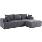 3-Sitzer Ecksofa in L-Form mit Ottomane, wandelbares Chenille-Cloud-Schlafsofa mit Federkernpolsterung, Grau
