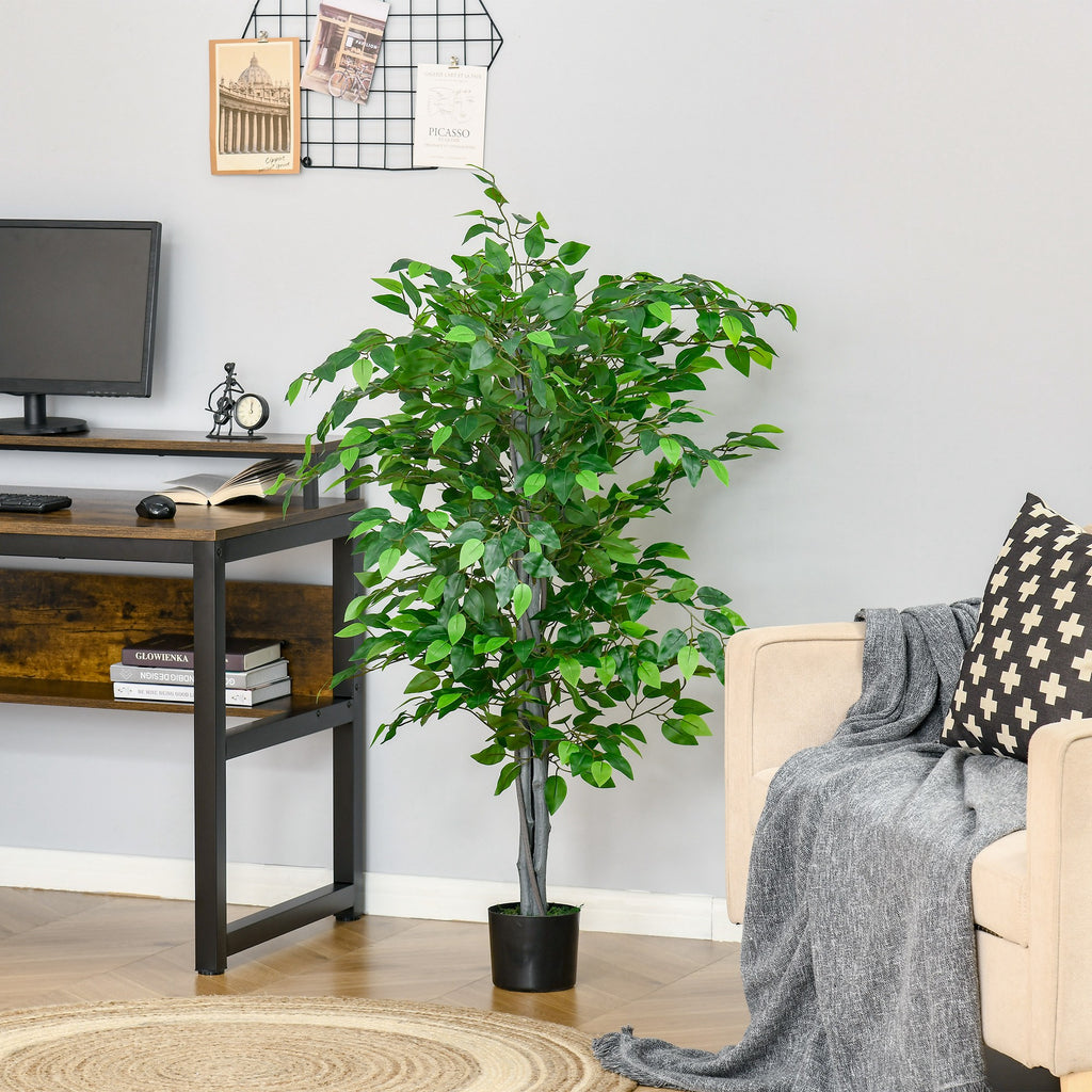 K¨¹nstlicher Baum, Ficus-Kunstpflanze, realistisches Aussehen, Zementtopf, 135 cm, pflegeleicht, Kunststoff, Gr¨¹n