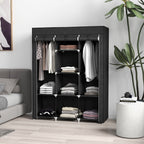 Fabric Wardrobe, with Rails and Shelves - Black