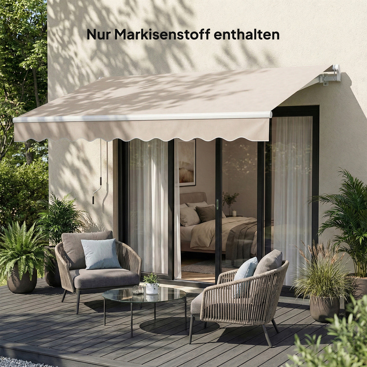 Ersatzstoff für Markise – Sonnenschutzdach UPF 50+ für 3,5 x 2,5 m Rahmen, Cremeweiß