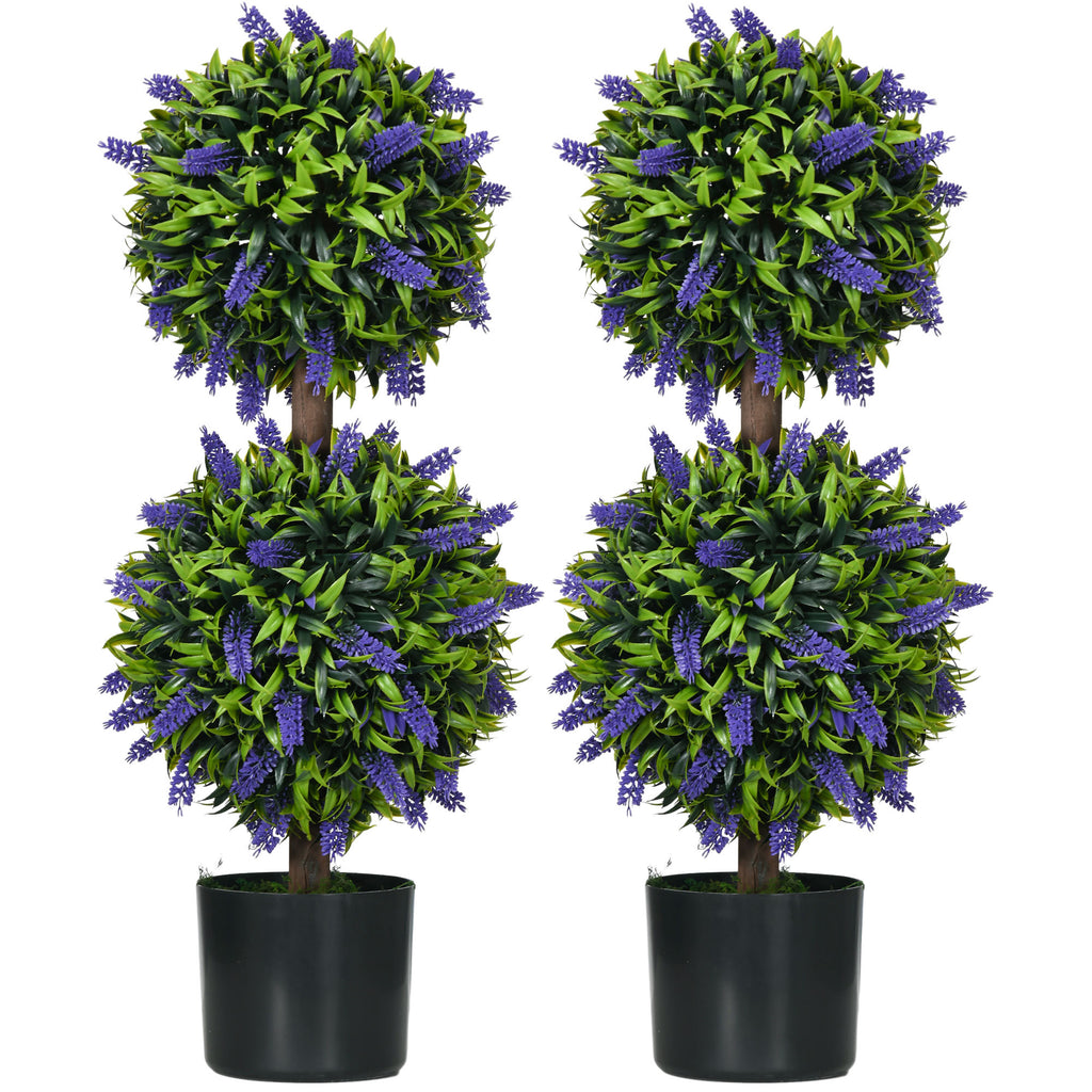 Set of 2 Artificial Plants, Lavender Flowers Ball Trees with Pot, for Home Indoor Outdoor Decor, 70cm