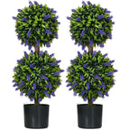 Set of 2 Artificial Plants, Lavender Flowers Ball Trees with Pot, for Home Indoor Outdoor Decor, 70cm
