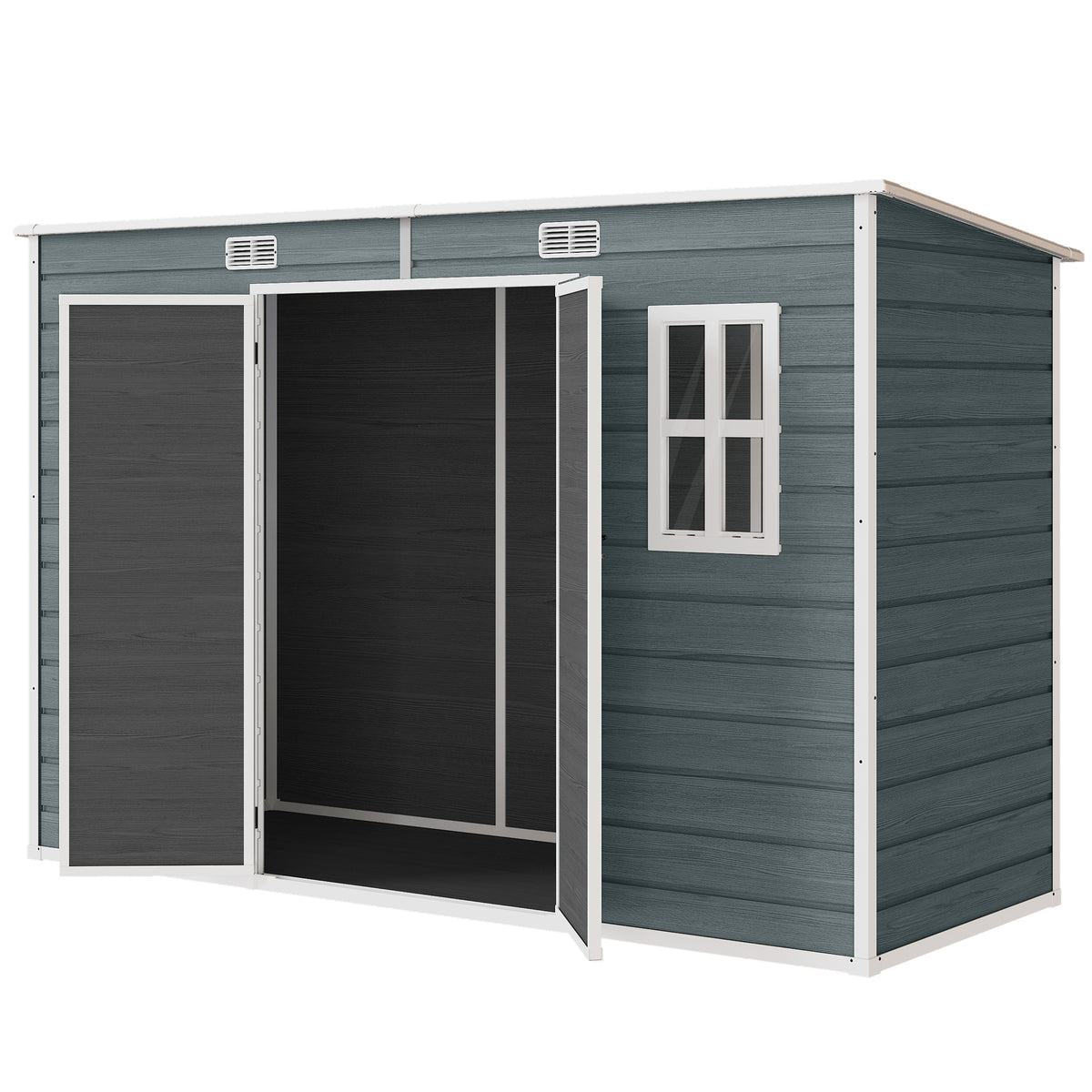 Gerätehaus 3,2m², Geräteschuppen mit Pultdach, 303x123x197cm mit Fenster Abschließbar Tür Belüftungsöffnung Boden