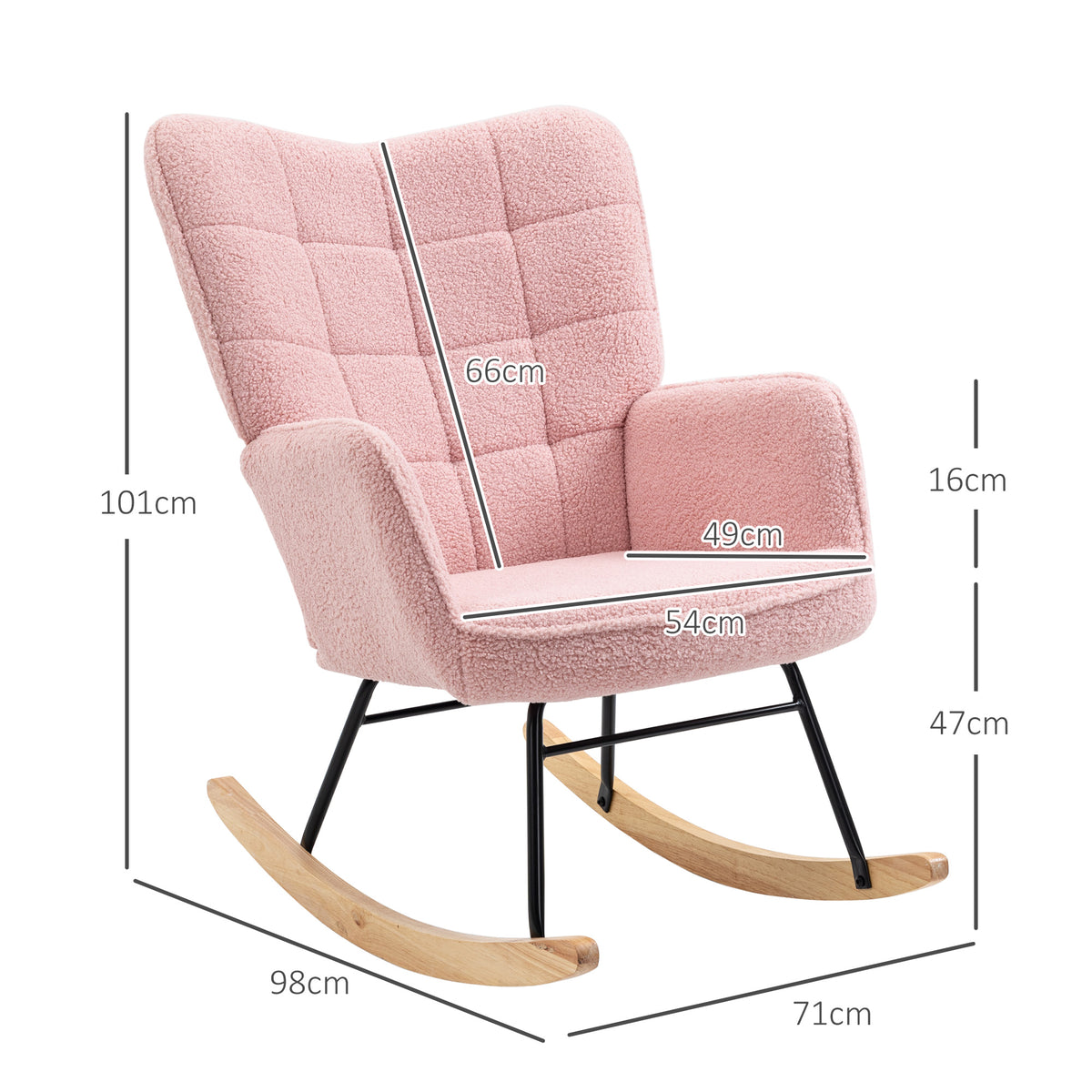 Schaukelstuhl im Retro-Design, Massivholz, Sessel, Relaxsessel, 98 cm x 71 cm x 101 cm, Rosa