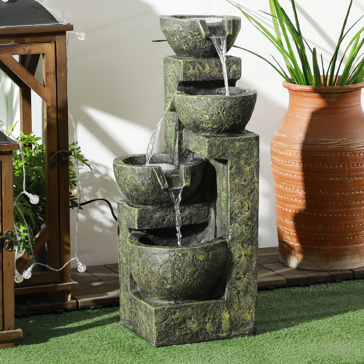 Gartenbrunnen Wasserbrunnen Brunnen, verstellbare Geschwindigkeit, 25 x 24 x 60 cm, Schwarz