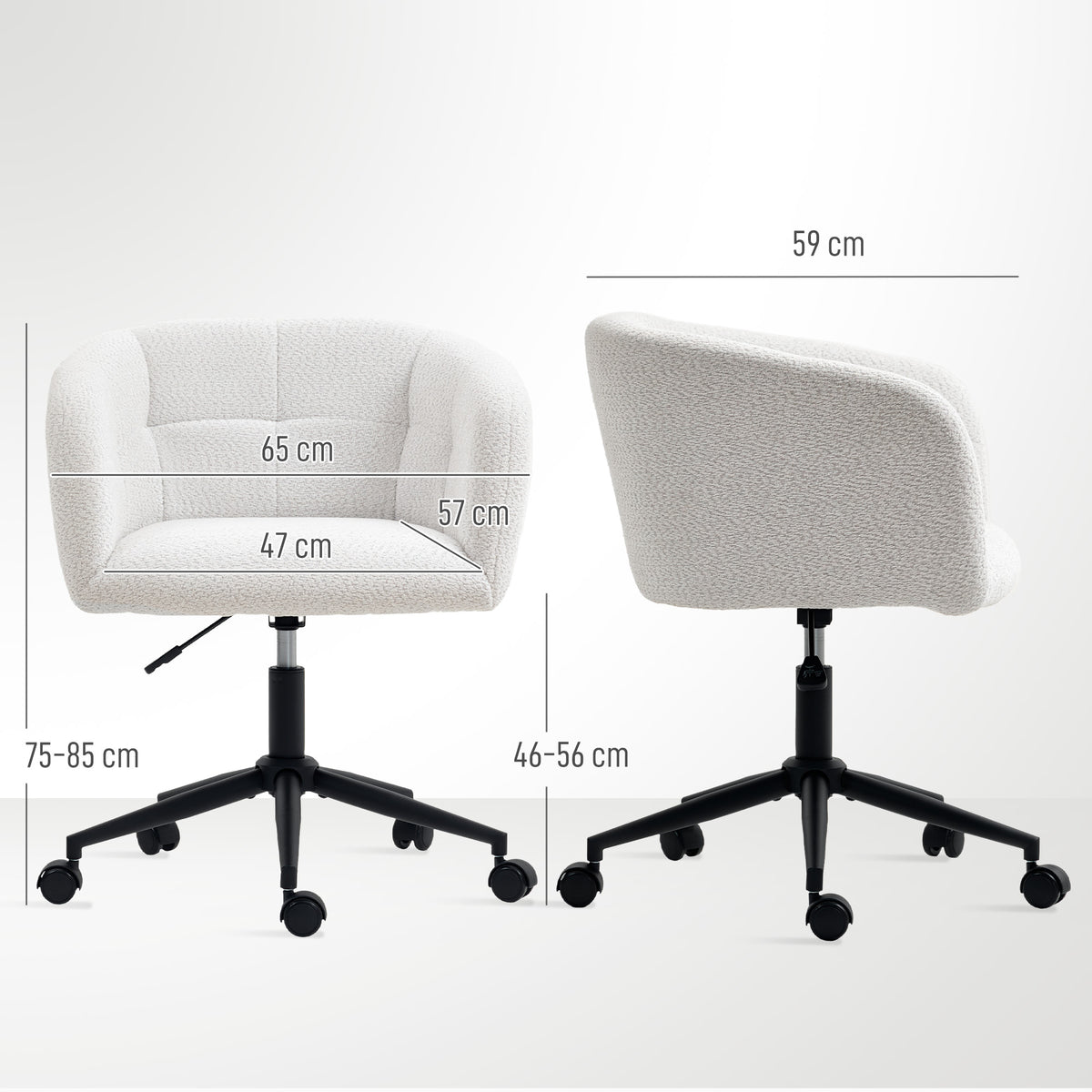 Gepolsterter B¨¹rostuhl mit Pl¨¹schbezug, Wannen-Design, rollbarer Schreibtischstuhl, Stahlbasis, Creme+Schwarz