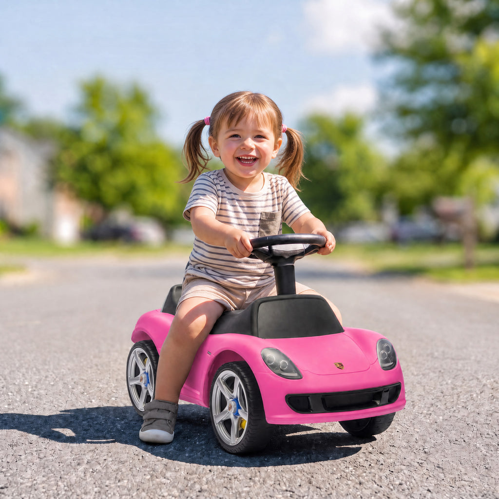 Ride on Car, Porsche Licensed Toddler Push Car with Horn, Headlights, Sound and Steering Wheel for 18-36 Months, Pink