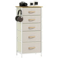 Kommode Schrank mit 5 Schubladen aus Vliesstoff mit Haken Beige