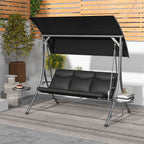 Hollywoodschaukel, Schaukelbank, 3-Sitzer Gartenschaukel mit verstellbarem Sonnendach, 278 x 135 x 177 cm, Schwarz