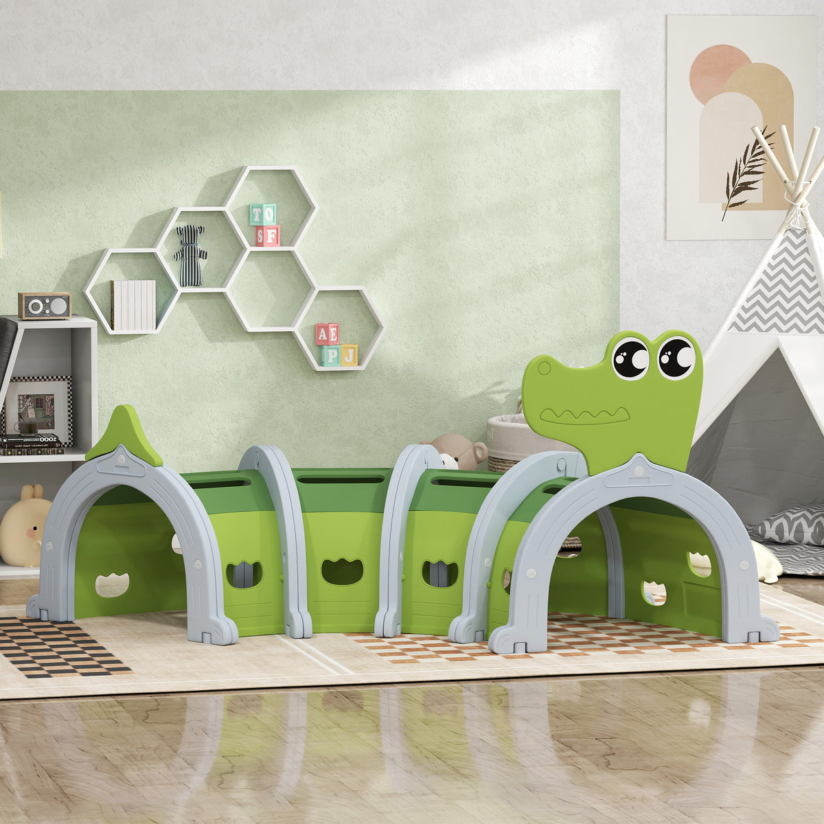 Crocodile Design Kids Play Tunnel for Ages 3-6 Crawl and Climb